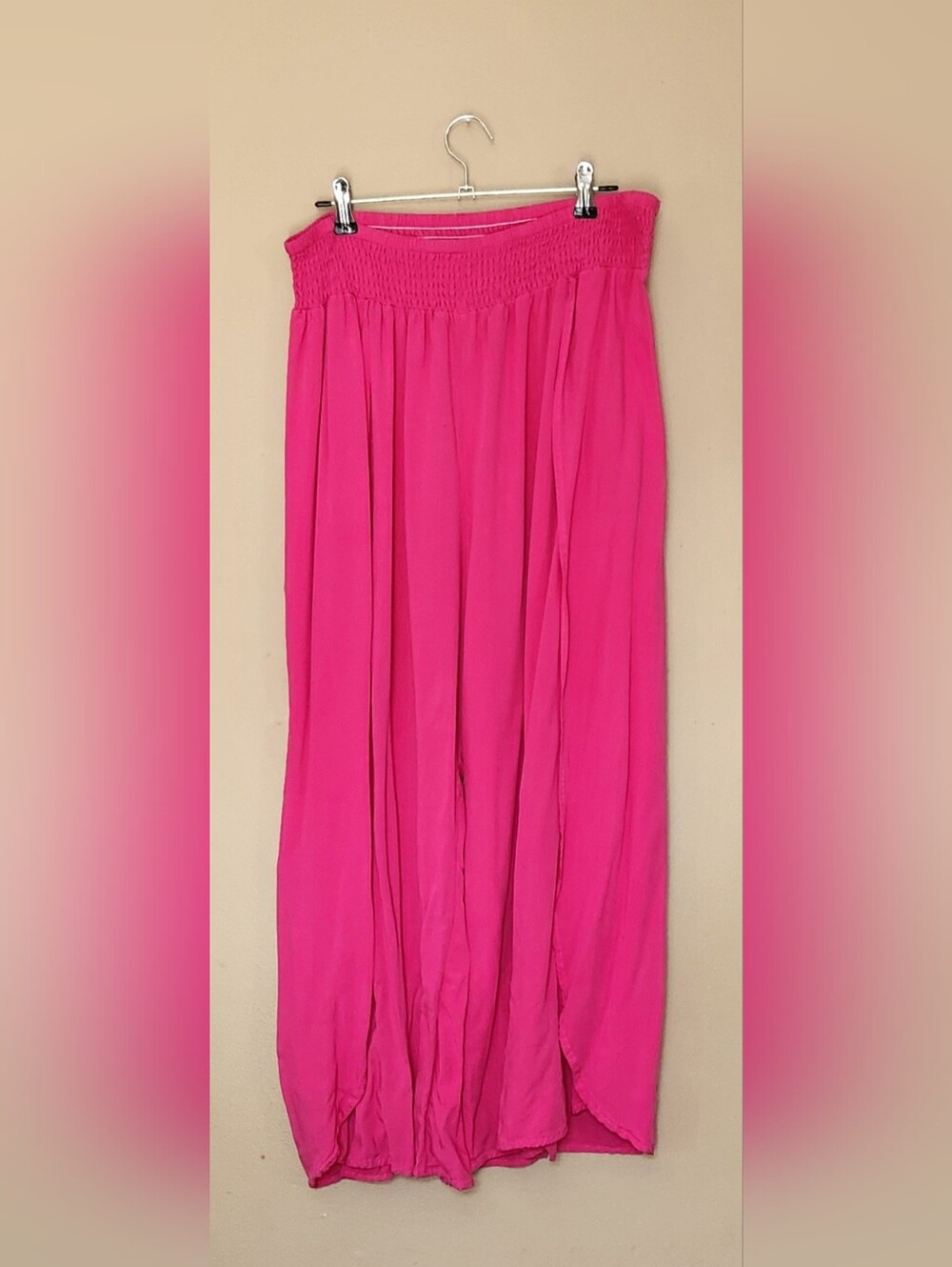 Shirley & Stone Hot Pink Wrap Hem Wide-leg Harem Pants Elastic Waist Sz L